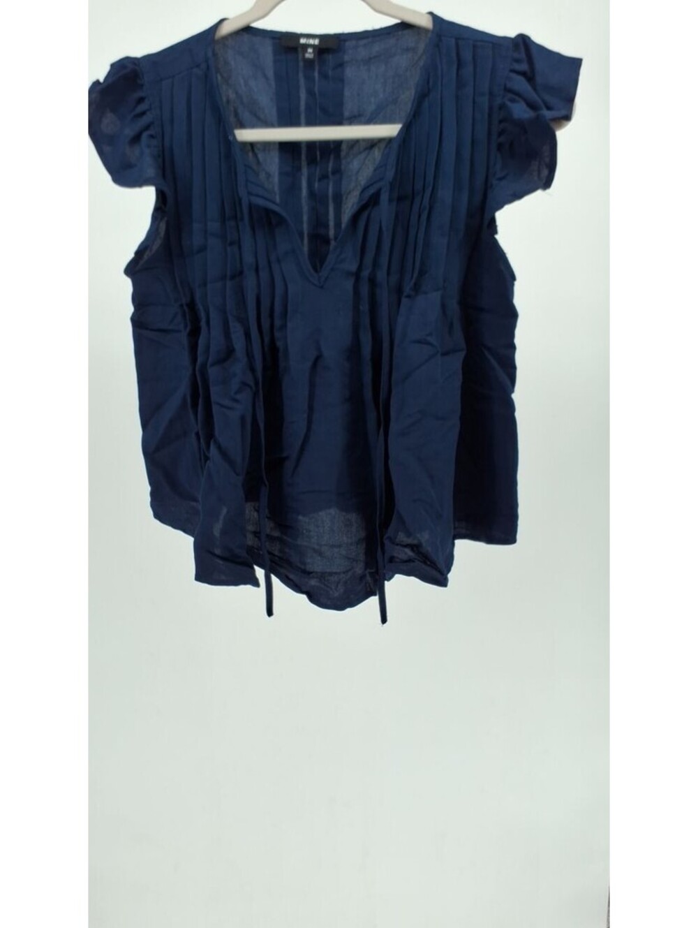 Lizzy Front Tie Pleated Ruffle Sleeve Blouse-navy / medium